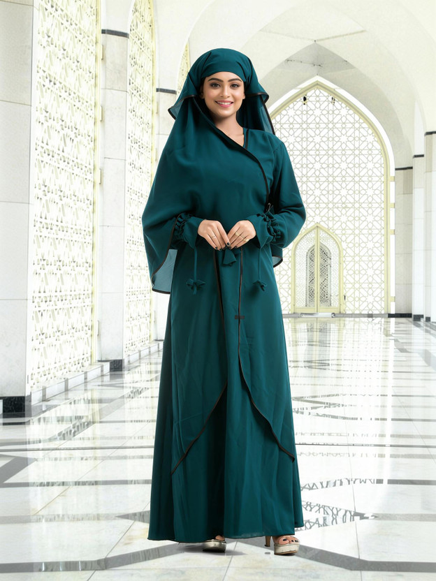 The Ocean Export and Import Cotton Blend Self Design Burqa With Hijab(Green)
