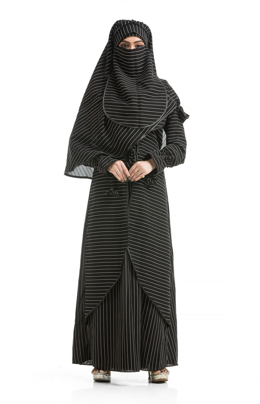 The Ocean Export and Import Cotton Blend Burqa With Hijab(Black)
