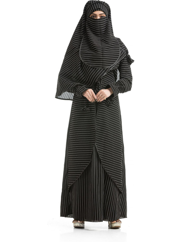 The Ocean Export and Import Cotton Blend Burqa With Hijab(Black)