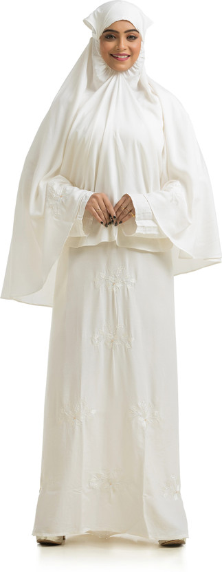 The Ocean Export and Import Cotton Blend Burqa With Hijab(White)