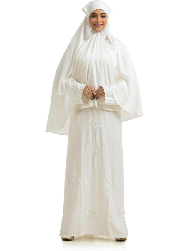 The Ocean Export and Import Cotton Blend Burqa With Hijab(White)