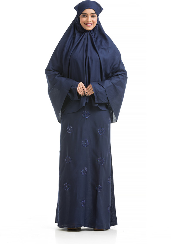 The Ocean Export and Import Cotton Blend Burqa With Hijab(Blue)