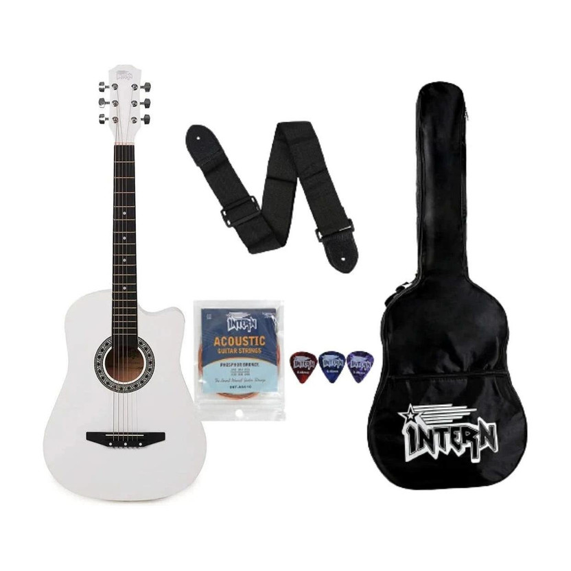 intern INT-38C-WH Acoustic Guitar Linden Wood Rosewood Right Hand Orientation(White)