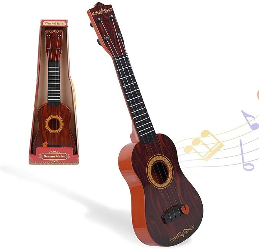 KICKSTO Guitar Toy for Kids 4-String Acoustic Music Acoustic Guitar Plastic Plastic(Brown)
