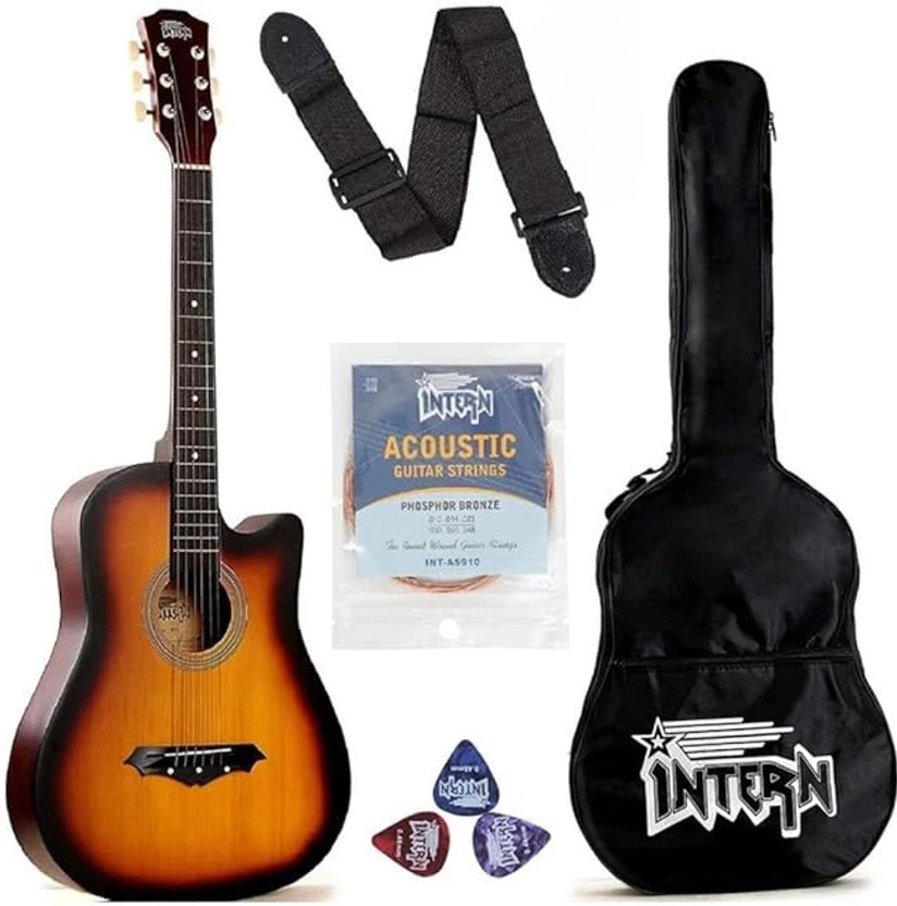intern INT-38C-SB Acoustic Guitar Linden Wood Rosewood Right Hand Orientation(Vintage Sunburst)