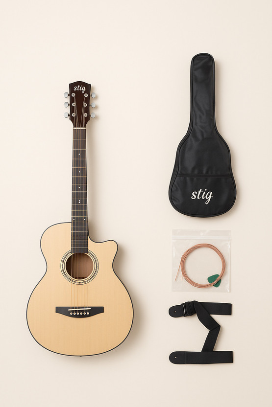 Stig 38 Inch Acoustic Guitar for Beginners with Bag, Strap, Picks & Extra Strings Acoustic Guitar Spruce Wood Linden Wood Right Hand Orientation(Natural)