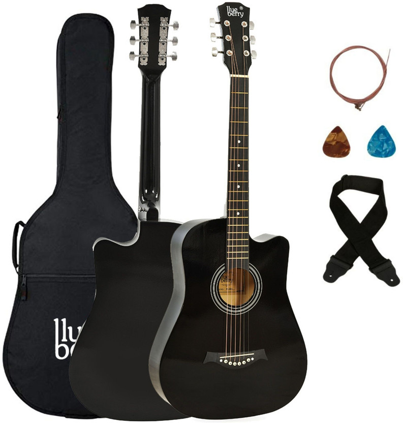 BLUEBERRY B-D38-Black, 38" Inbuilt TrussRod Acoustic Guitar Linden Wood Plastic Right Hand Orientation(Black)