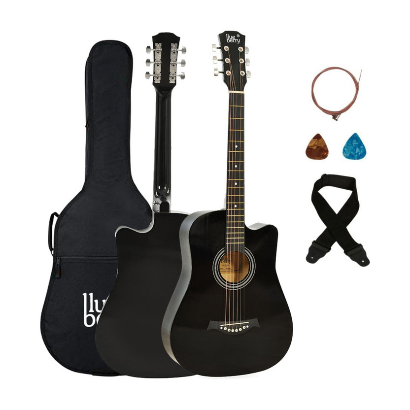 BLUEBERRY B-D38-Black, 38" Inbuilt TrussRod Acoustic Guitar Linden Wood Plastic Right Hand Orientation(Black)