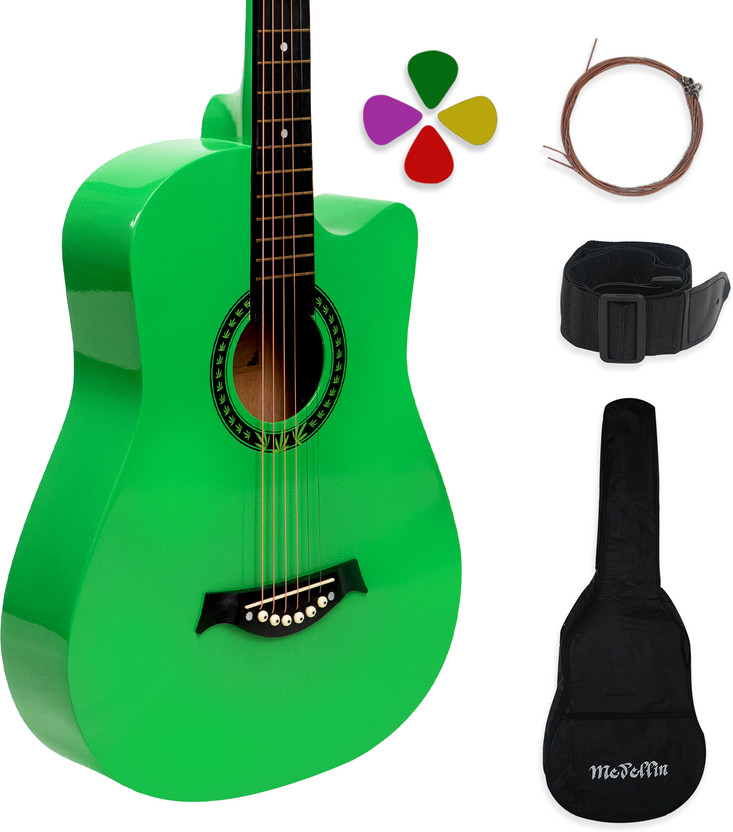 Medellin Acoustic Guit Neon Green Learning Guitar Combo Acoustic Guitar Linden Wood Rosewood(Green)