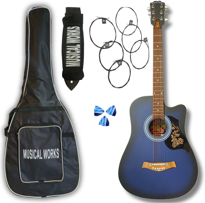 MUSICALSTORE Blue Cutaway Acoustic Guitar 6 String Wooden Guitar with Carry Bag for Beginners Acoustic Guitar Tonewood Rosewood Right Hand Orientation(Blue)