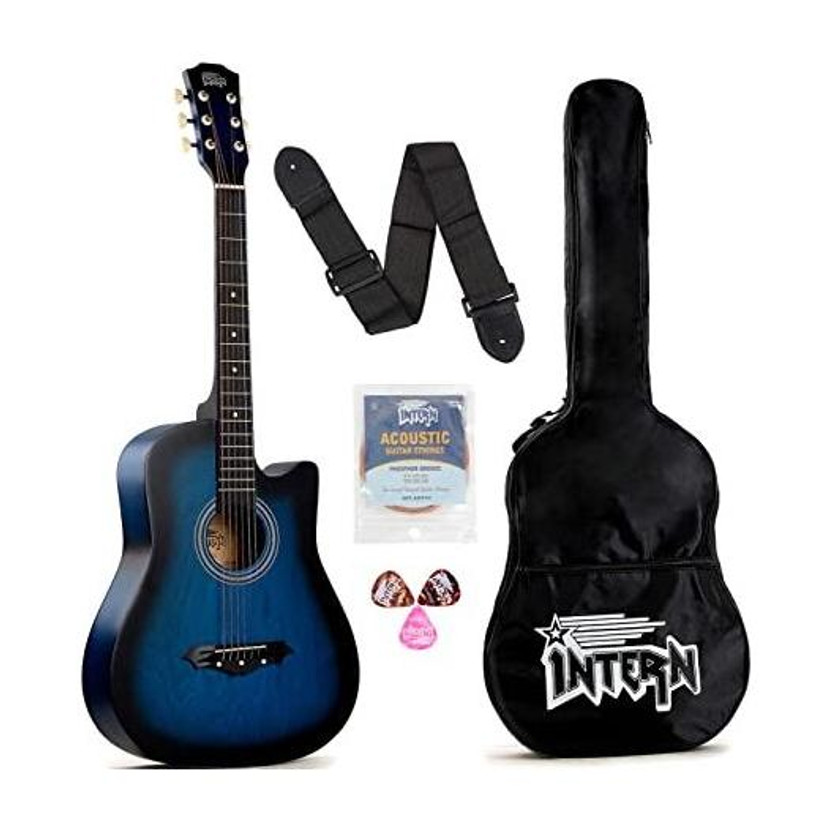 intern INT-38C-BL Acoustic Guitar Linden Wood Rosewood Right Hand Orientation(Blue)
