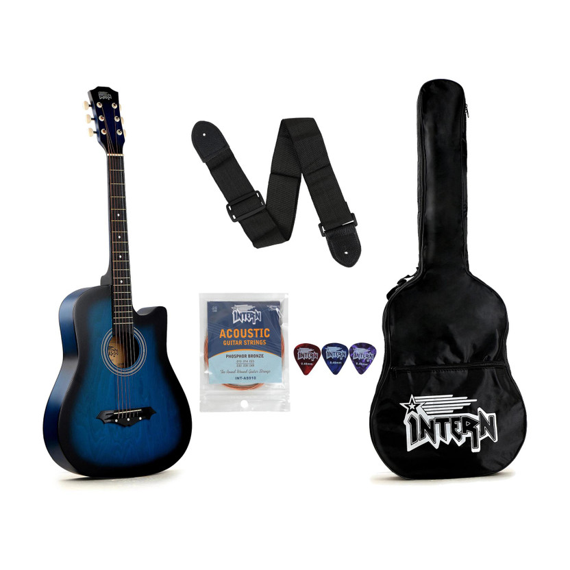 intern INT-38C-BL Acoustic Guitar Linden Wood Rosewood Right Hand Orientation(Blue)