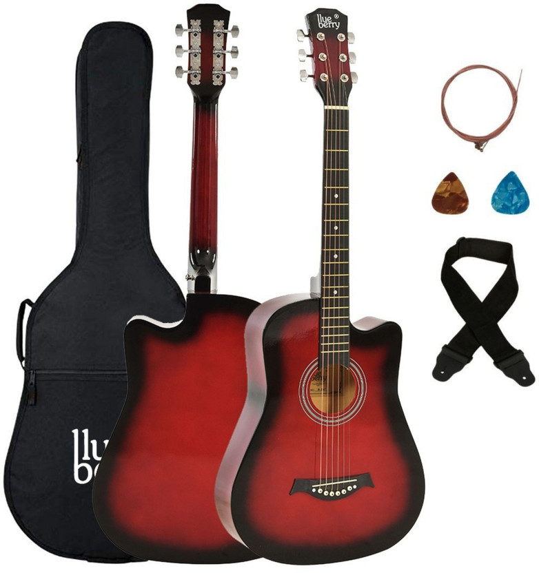 BLUEBERRY B-D38-Red Sunburst, 38" Inbuilt TrussRod Acoustic Guitar Linden Wood Plastic Right Hand Orientation(Red)