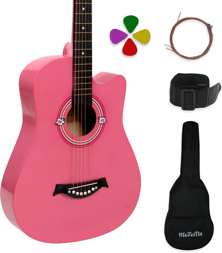 Medellin Acoustic Guitar Neon Pink Learning Guitar Combo Acoustic Guitar Linden Wood Rosewood(Pink)