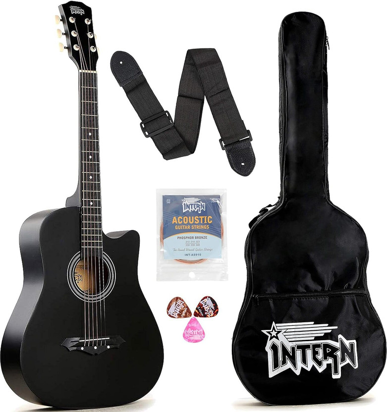 intern INT-38C-BK Acoustic Guitar Basswood Willow Right Hand Orientation(Black)