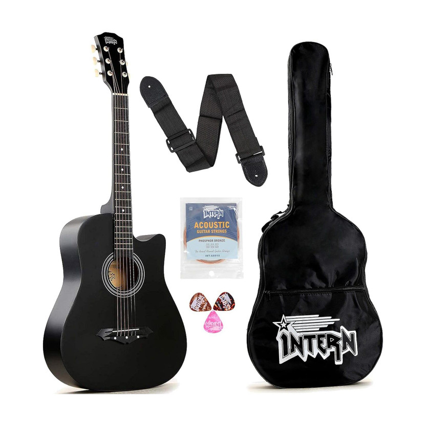 intern INT-38C-BK Acoustic Guitar Basswood Willow Right Hand Orientation(Black)