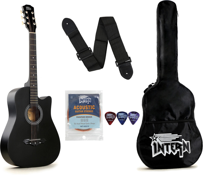 intern INT-38C-BK Acoustic Guitar Linden Wood Rosewood Right Hand Orientation(Black)