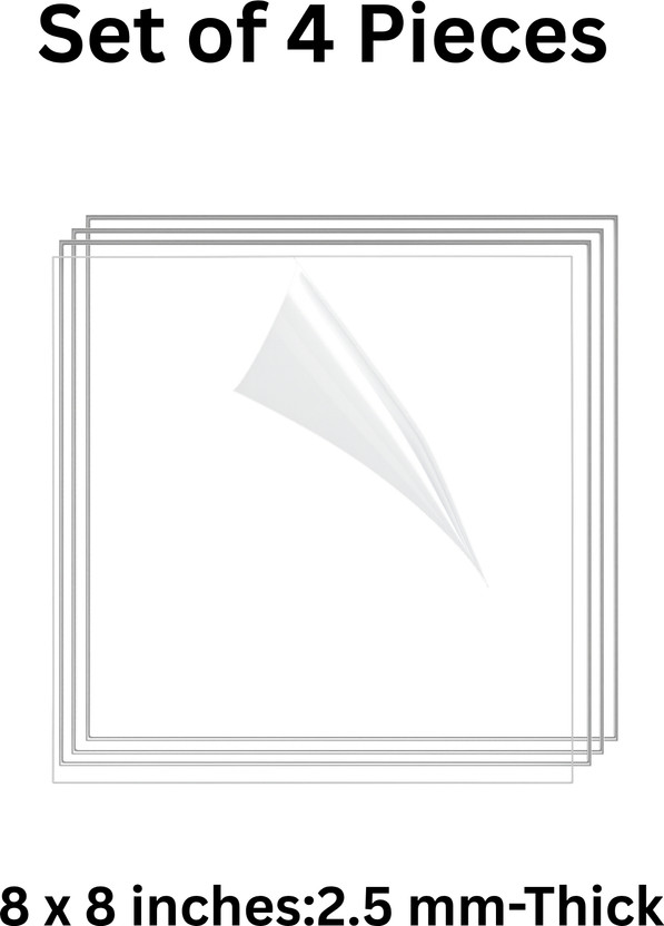 GiftHai Acrylic Sheet | Glass-Like Finish | 2.5mm | 8x8 Inches | Pack of 4| 8 inch Acrylic Sheet(2.5 mm)