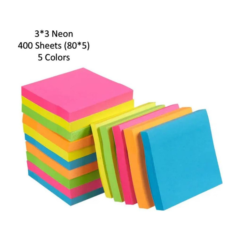 AirSoft Magical Post it 400 sheets Fluorescent paper Self Adhesive Bookmarks Sticks 400 Sheets Regular, 5 Colors(Set Of 1, Multicolor)