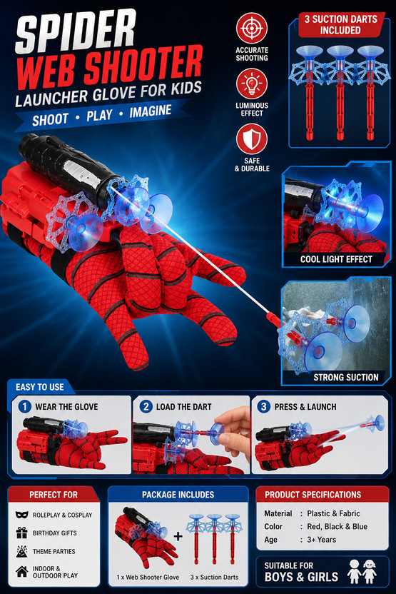 XohnyStore Web Shooter Toys for Kids Boys Real Gadget Toys Gloves Launcher Toy (Multicolor)(Multicolor)