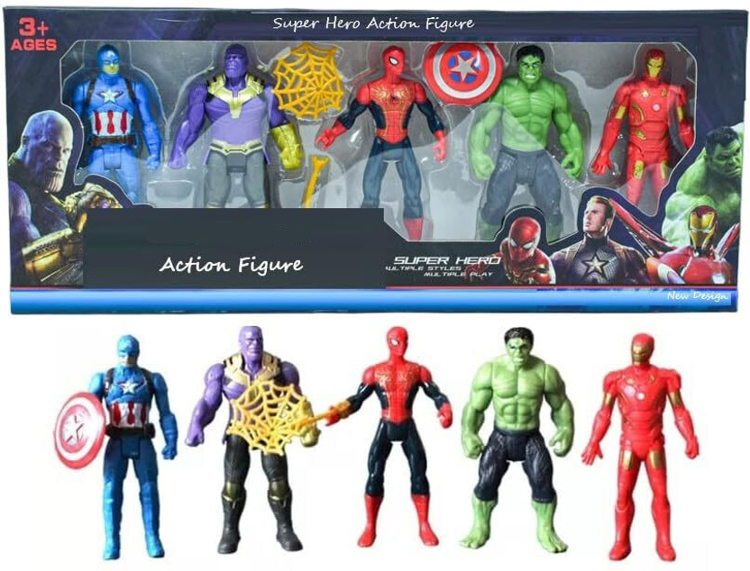 FUNDRIFT Avenger Superhero Action Figure Toy Set of 5 Playset or Kids Best Return Gift(Multicolor)