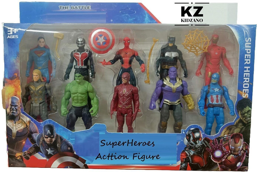 Kidzano Kids superhero action figure toy set avenger toys set of 10 figures(Multicolor)
