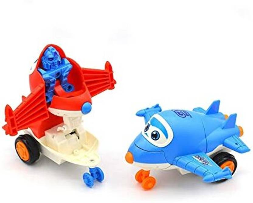 SATSA 2 in 1 Transformer Robot Plane Toys with 360° Rotation, Push & GO