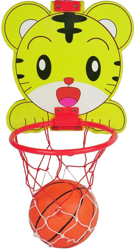 asian Tiger Wooden Basketball Board with Hoop & Ball – Indoor Outdoor Toy Sport(Yellow)