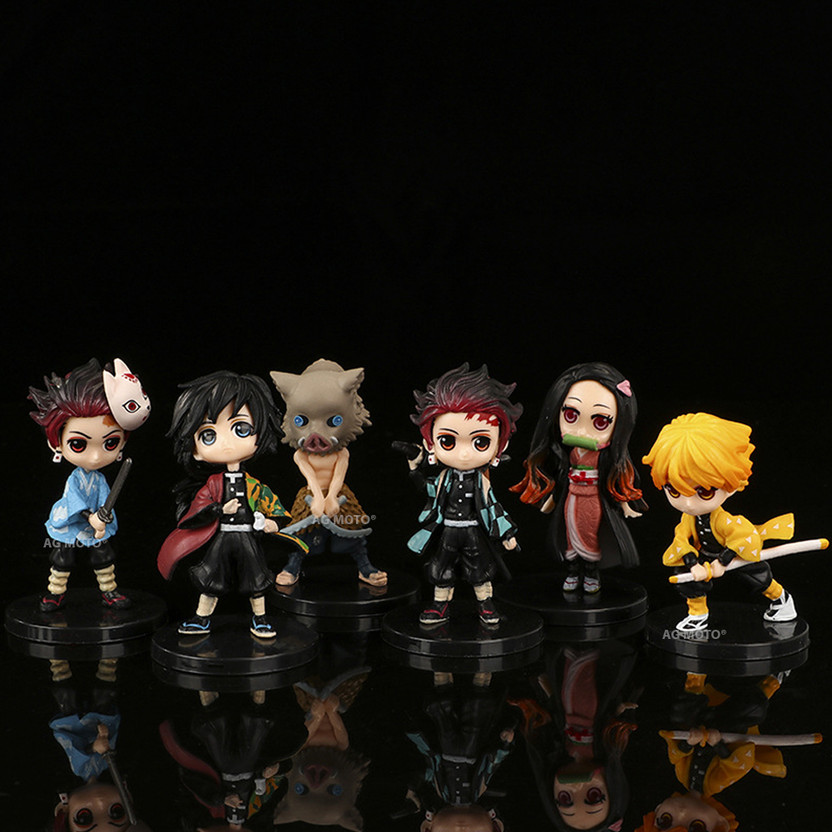 AG MOTO Demon Slayer Anime Action Figures Set 6.5 to 7cm Tanjiro Zenitsu Figures Toy(Multicolor)