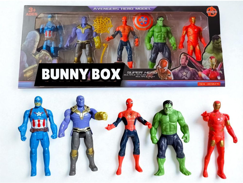BUNNY BOX Avengers Superhero Action Figure Toy Set of 5 for Kids Boys Birthday Gift(Multicolor)