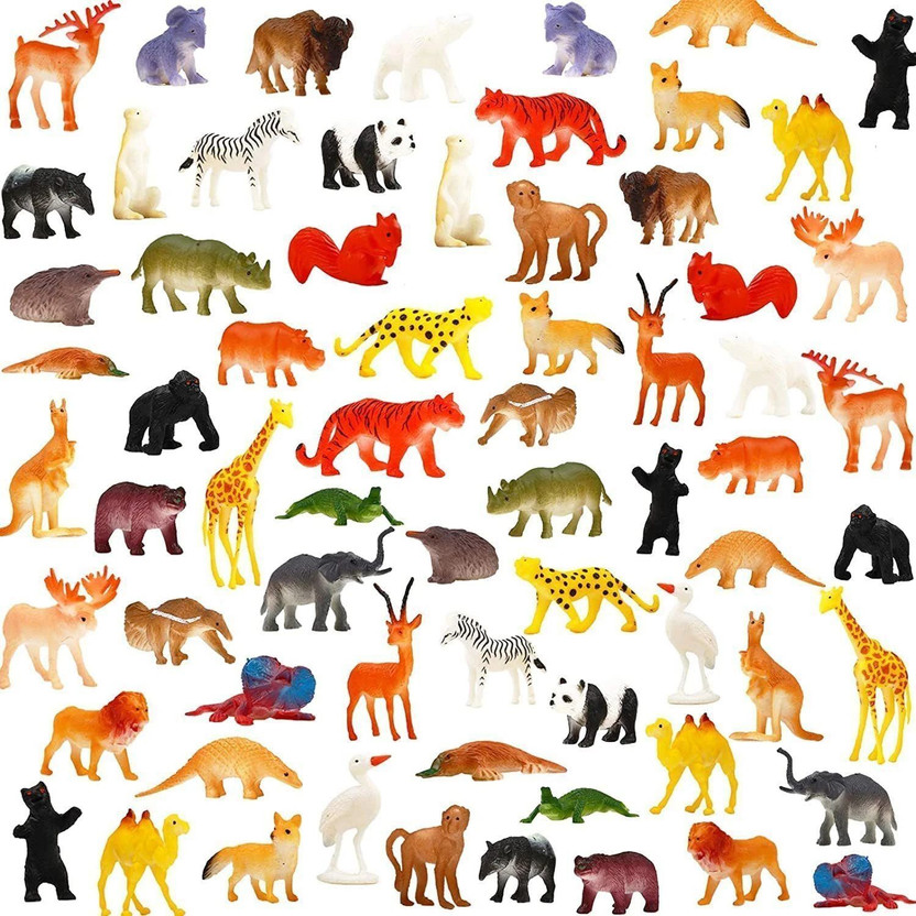 Mallexo 58pcs Jungle Animal Toys for kids Mini Farm Animal Action Figure toys set(Multicolor)