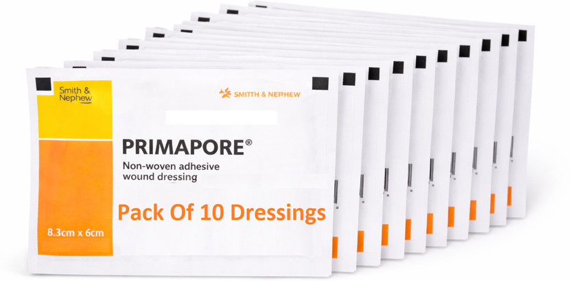 Primapore Non Woven Adhesive Wound Dressing 8.3cm x 6cm - Medical Dressings, Adhesive Band Aid(Set of 10)