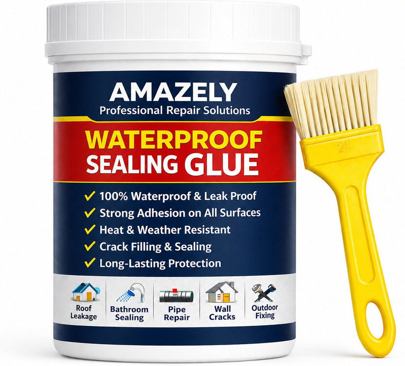 Amazely Waterproof Glue for Roof Wall Pipe Leakage Repair with Brush, Clear Sealant 300g Adhesive(300 g)