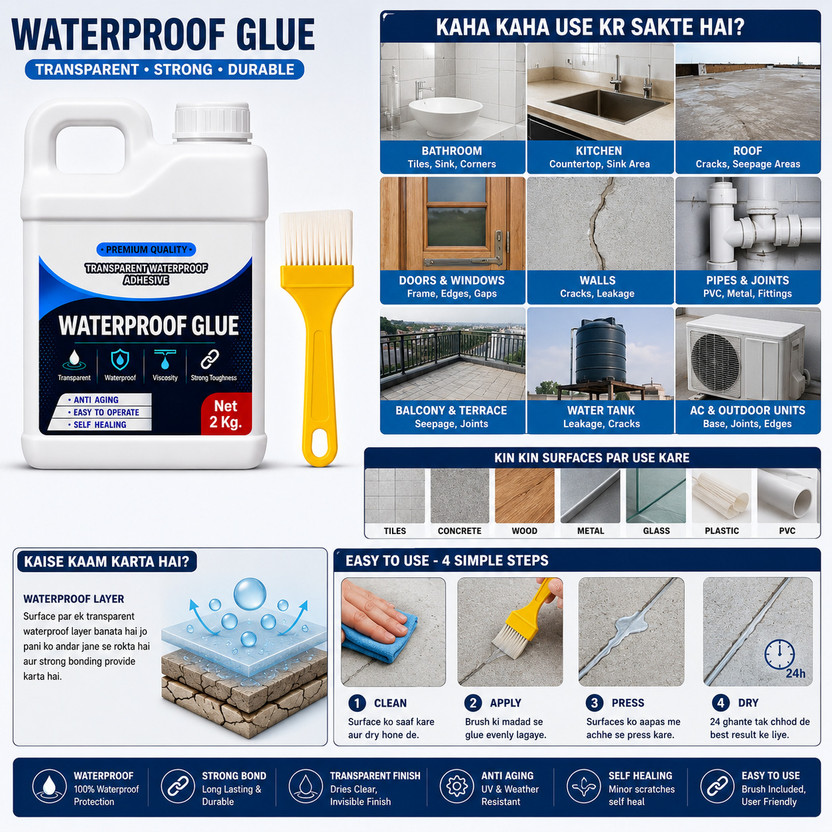 crownsmill Kiyano Waterproof glue Bathroom No Leak Adhesive (2 KG) with brush free Adhesive(2 kg)