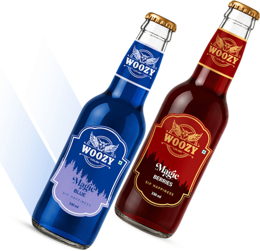 Woozy Bar - Magic Blue + Magic Berries, (Alcohol Buzz Low Calorie Vanilla, Blue Berry Soft Drink(2 x 330 ml)