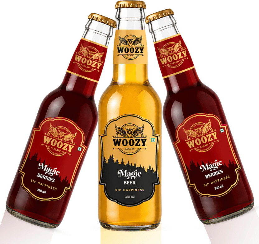 Woozy Woozybar Magic Beer + 2 Magic Berries, 0% Alcohol, Non Alcoholic (With Buzz) Glass Bottle(3 x 330 ml)