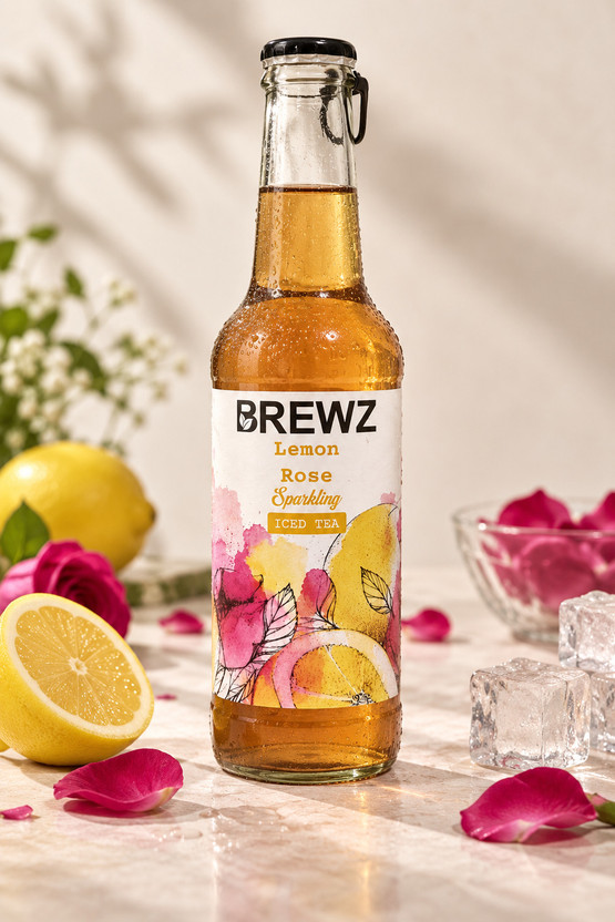 Brewz Lemon Rose Sparkling Iced Tea Low Sodium, No Sodium, No Trans Fat Lemon Carbonated Beverage(250 ml)
