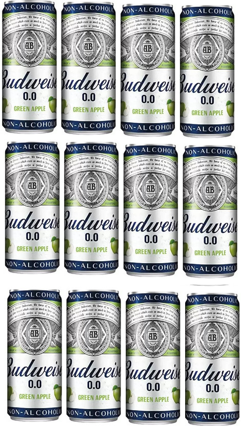 Budweiser Non Alcoholic Green Apple Can 330ml pack of 12 Can(12 x 27.5 ml)