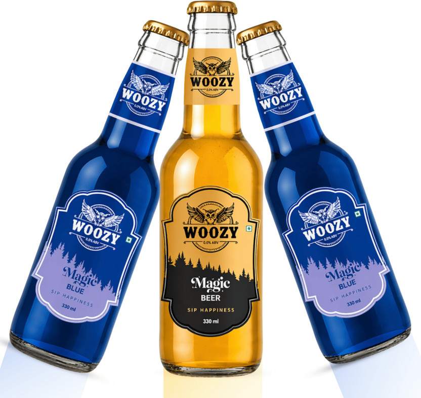 Woozy Woozybar Magic Beer + 2 Blue, 0% Alcohol, Non Alcoholic (With Buzz) Glass Bottle(3 x 330 ml)