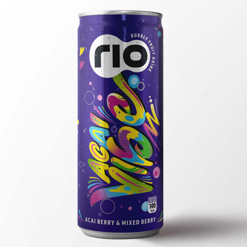 Rio Acai and mixedberry Bubbly Fruit Drink Can | Exotic + Fizz | Pack of 12 | 250 ml Can(12 x 250 ml)