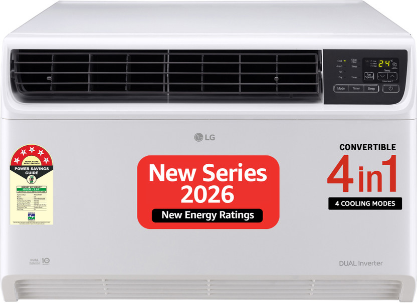 LG 2026 Model 1.5 Ton 5 Star Window Dual Inverter Convertible 4-in-1 Cooling with Faster Cooling and Energy Saving, 4 Way Air Direction (Manual), Clean Filter Indicator, HD Filter and Top Air Discharge AC(AW-Q18WUZA, White)