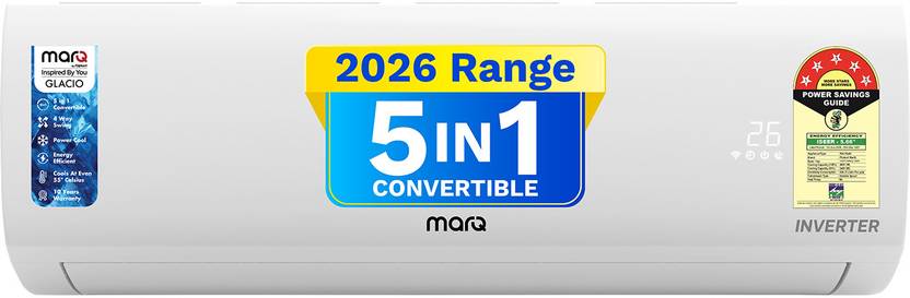 MarQ by Flipkart 2026 Model 1.5 Ton 5 Star Split Inverter 5-in-1 Convertible with Turbo Cool Technology AC 155IPG26WQ, White