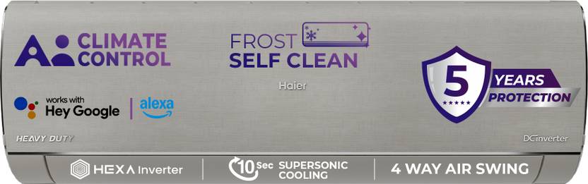 Haier Gravity Series 2025 Model 1.5 Ton 5 Star Split Inverter with Wi-fi AC HSU19G-MZAIM5BN-INV/HS19G-MZAIM5BN-INV/HU19-5BN-INV, Silver, Grey