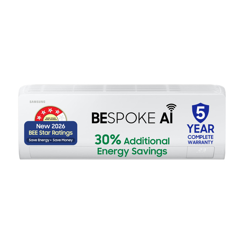 Samsung Bespoke AI 2026 Model 1.5 ton 4 Star Split Inverter with Wi-fi Energy Saving, Voice Control, Powerful Cooling, Copper, 4 Way swing, 5 Step Convertible AC(AR50H18D14HNNA,,AR50H18D14HXNA, White)