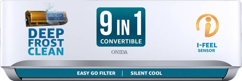 ONIDA 2026 Model 1.5 Ton 3 Star Split Inverter 9-in-1 Convertible, Stabilizer Free Operation, Deep frost Clean, Silent Cool, Gold Fin Coating 4 Way Sw