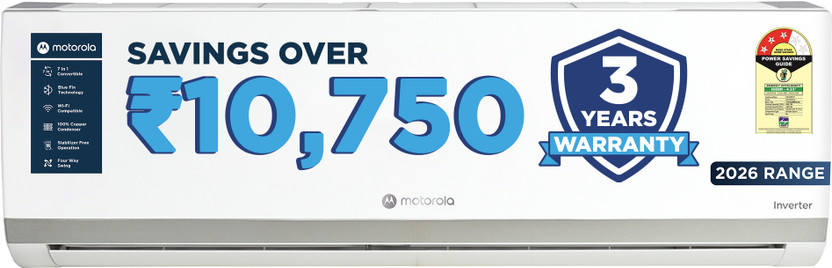 MOTOROLA 2026 Model 1.5 Ton 3 Star Split Inverter with Wi-fi | Free Installation with 3-Year Comprehensive Warranty with Attachments included AC(153IPG26WMRS, White)