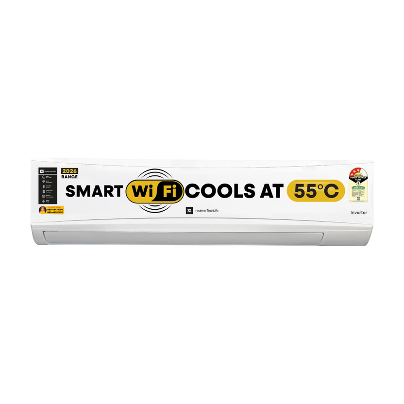realme TechLife 2026 Model 2 Ton 3 Star Split Inverter with Wi-fi 5-in-1 Convertible with Rapid Cool Technology Smart AC(203IAA26WRMS, White)