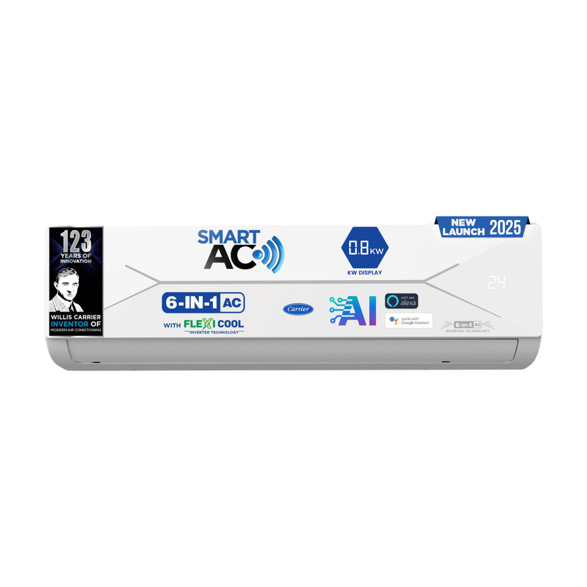 CARRIER 2025 Model 1.5 Ton 5 Star Split Inverter with Wi-fi Smart Flexicool 6 in 1 Convertible, Smart Energy Display, Dual Filtration with HD & PM 2.5 Filter AC(CAI19EE5R35W0, White)