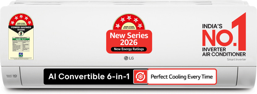 LG 2026 Model 1 Ton 5 Star Split Smart Inverter Faster Cooling and Energy Saving, AI Convertible 6-in-1 Cooling, HD Filter with Anti Virus Protection, Him Clean, 4 Way Air Swing, Cools at 55 degree celsius, VIRAAT Mode and Diet Mode Plus AC(AS-Q14YNZE, White)