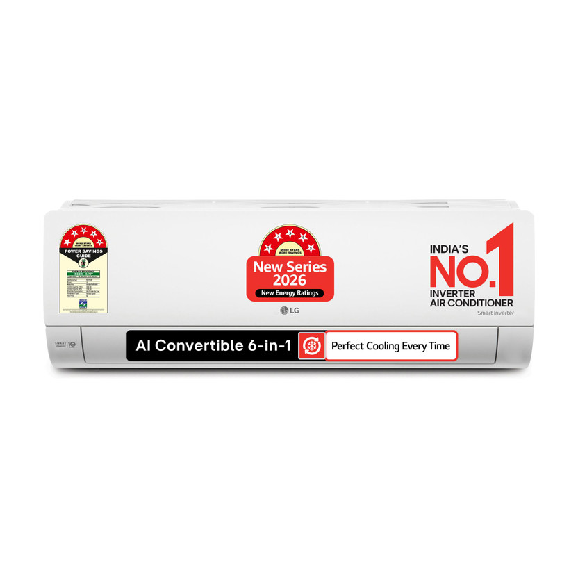 LG 2026 Model 1 Ton 5 Star Split Smart Inverter Faster Cooling and Energy Saving, AI Convertible 6-in-1 Cooling, HD Filter with Anti Virus Protection, Him Clean, 4 Way Air Swing, Cools at 55 degree celsius, VIRAAT Mode and Diet Mode Plus AC(AS-Q14YNZE, White)